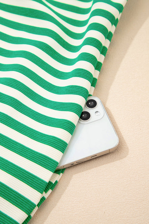 Preppy Stripe Contrast Collar Split Neck Flutter Sleeve T Shirt Dress